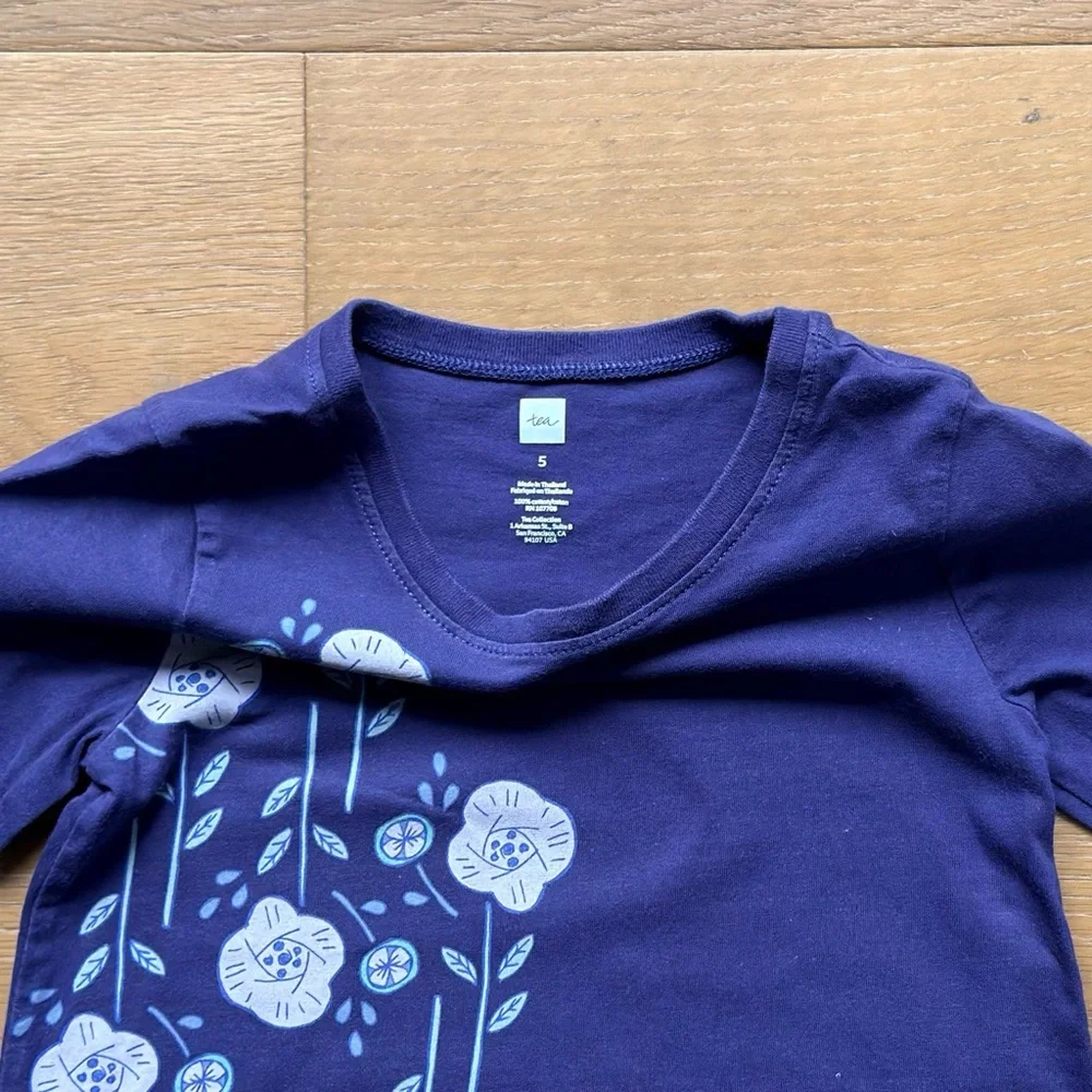 Tea Collection Pima Cotton Cherry Blossom Dress Japan Girls Size 5 Purple EUC